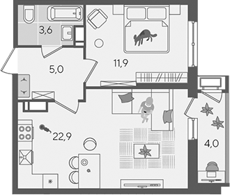 2-комн., 43.4 м², 19/24 этаж, ЖК «Рекорд»
