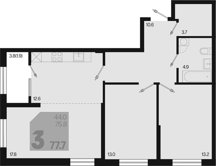 Продается 3-комн. квартира, 75.8 м²