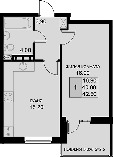 1-комн., 40 м², 6/7 этаж, ЖК «История»