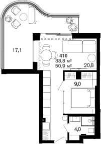 1-комн., 33.8 м², 4/6 этаж, ЖК «Benefit Sea Breeze Sochi»