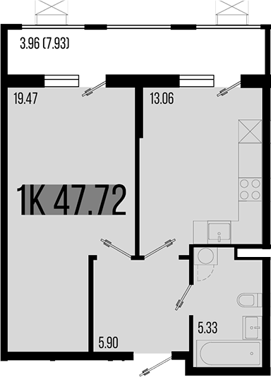 Продается 1-комн. квартира, 43.76 м²