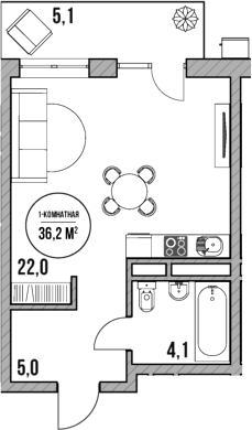 Студия, 31.1 м², 3/5 этаж, ЖК «МореТут»