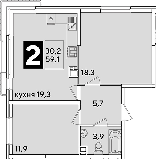 3-комн., 59.1 м², 7/16 этаж, ЖК «Самолет»