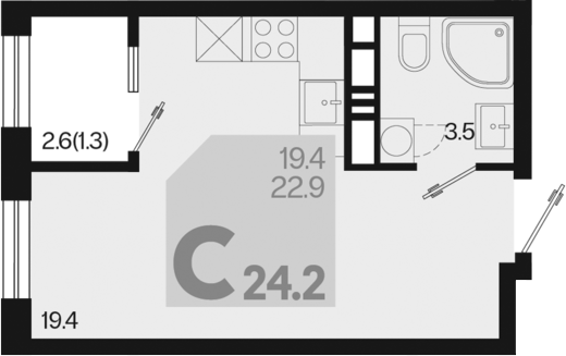 Студия, 22.9 м², 12/18 этаж, ЖК «Первое место»