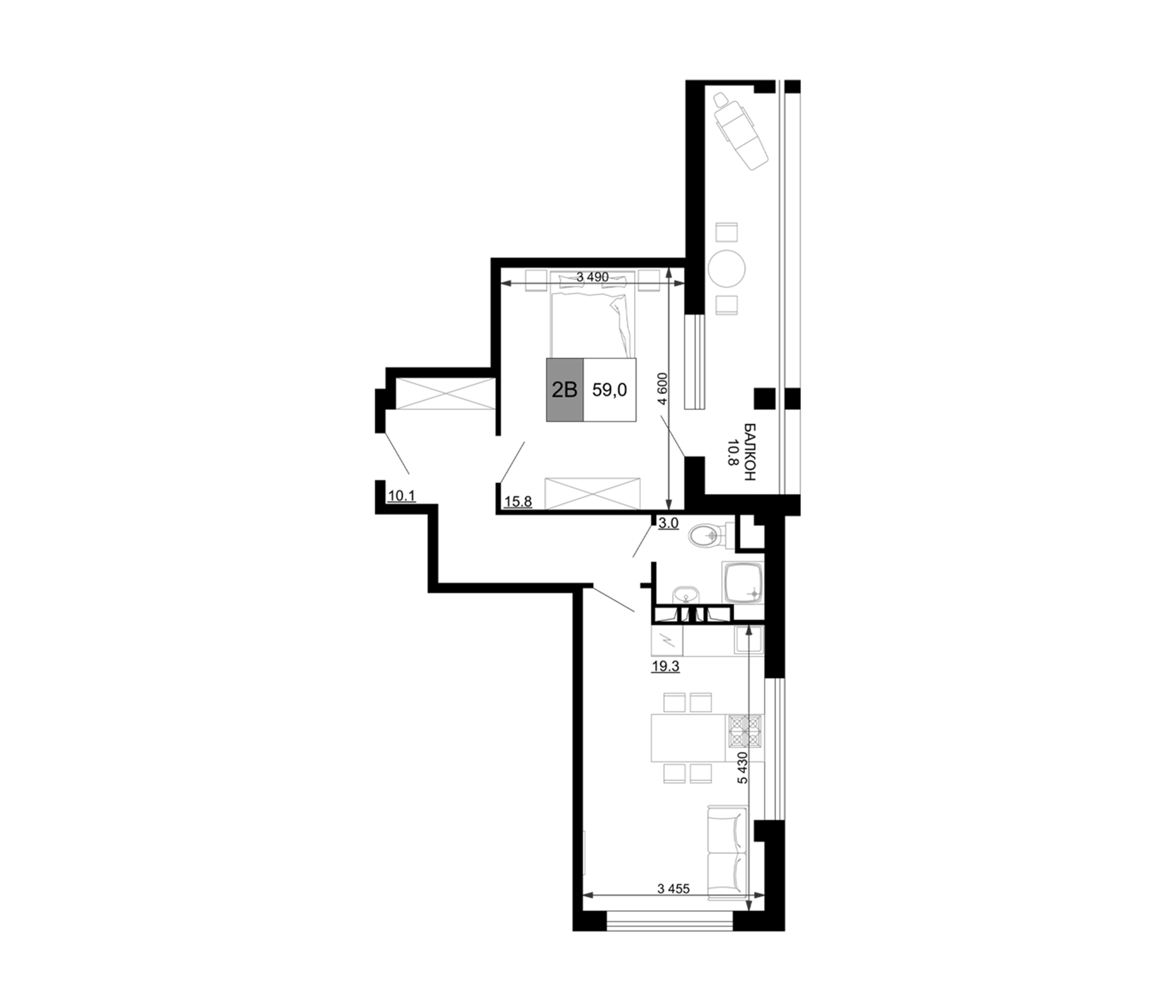2-комн., 48.2 м², 4/9 этаж, ЖК «Гостиничный комплекс Мореград»