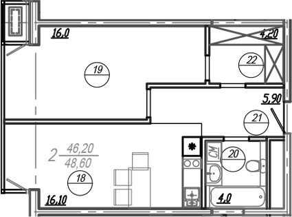Продается 2-комн. квартира, 47.4 м²