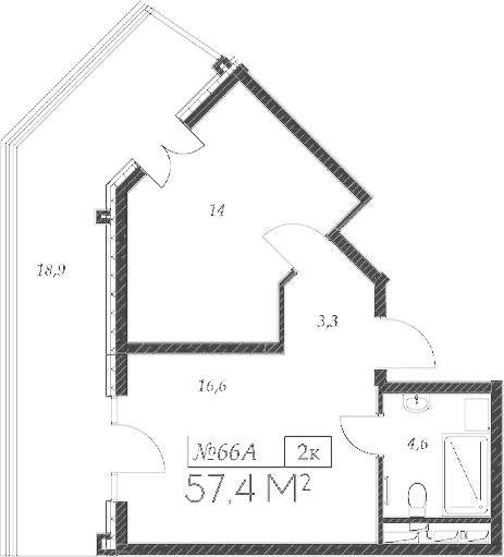2-комн., 38.5 м², 4/9 этаж, ЖК «Морелло»