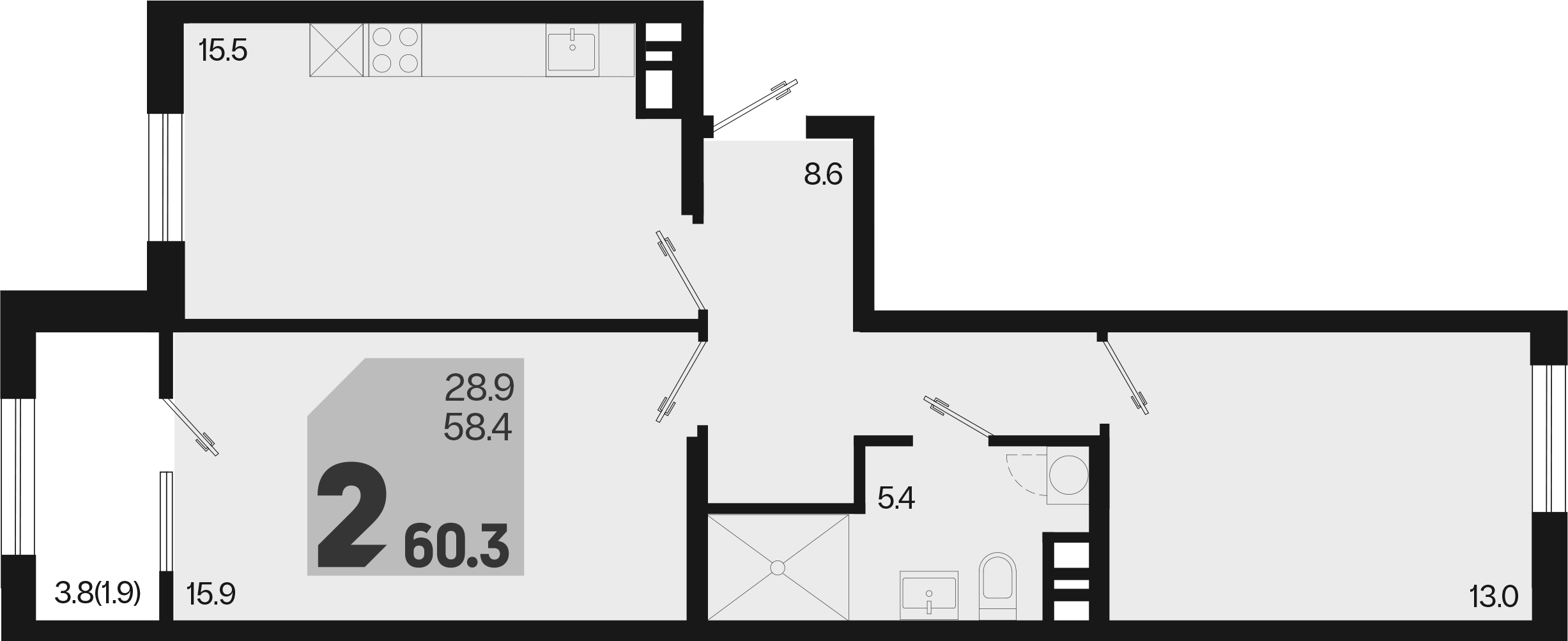 Продается 3-комн. квартира, 58.4 м²