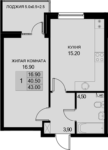1-комн., 40.5 м², 2/7 этаж, ЖК «История»