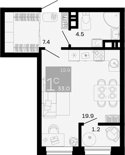Студия, 31.8 м², 8/8 этаж, ЖК «Хозяин Морей»