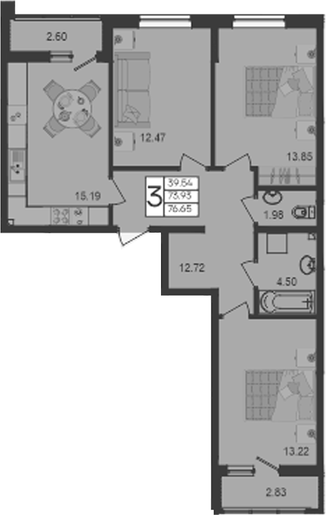 Продается 3-комн. квартира, 73.93 м²