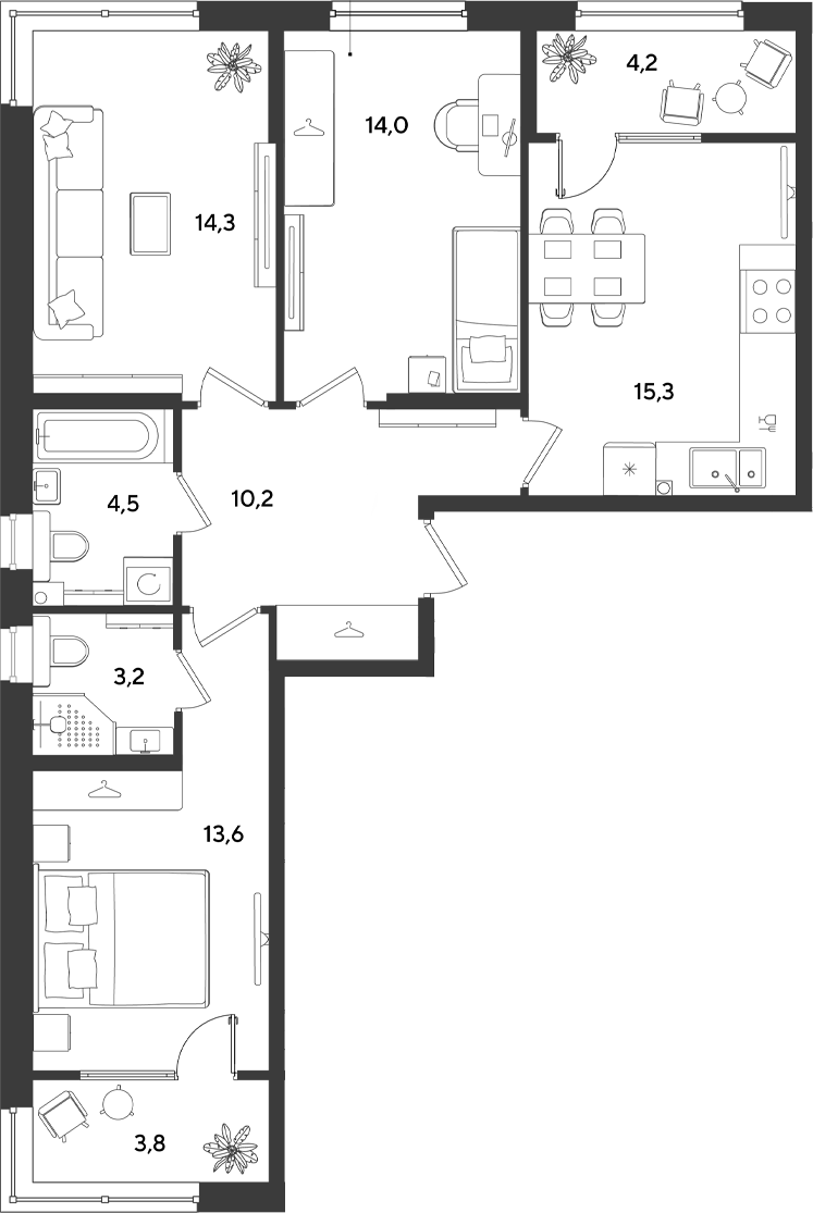 3-комн., 75.1 м², 2/9 этаж, ЖК «Ридз»