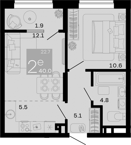 Продается 2-комн. квартира, 38.1 м²