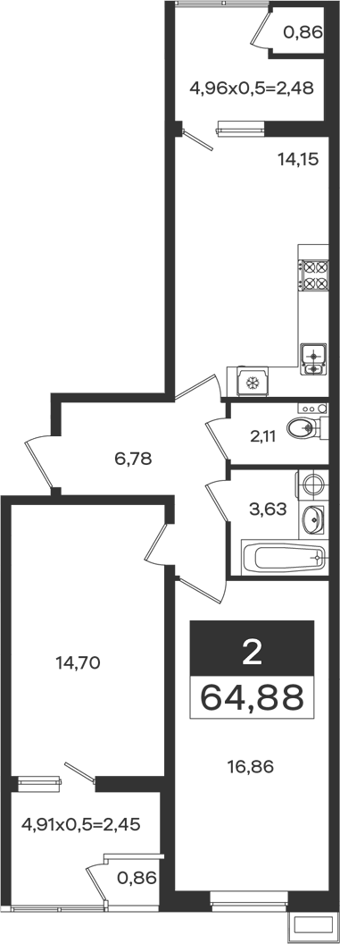 2-комн., 59.95 м², 2/18 этаж, ЖК «Образцово»