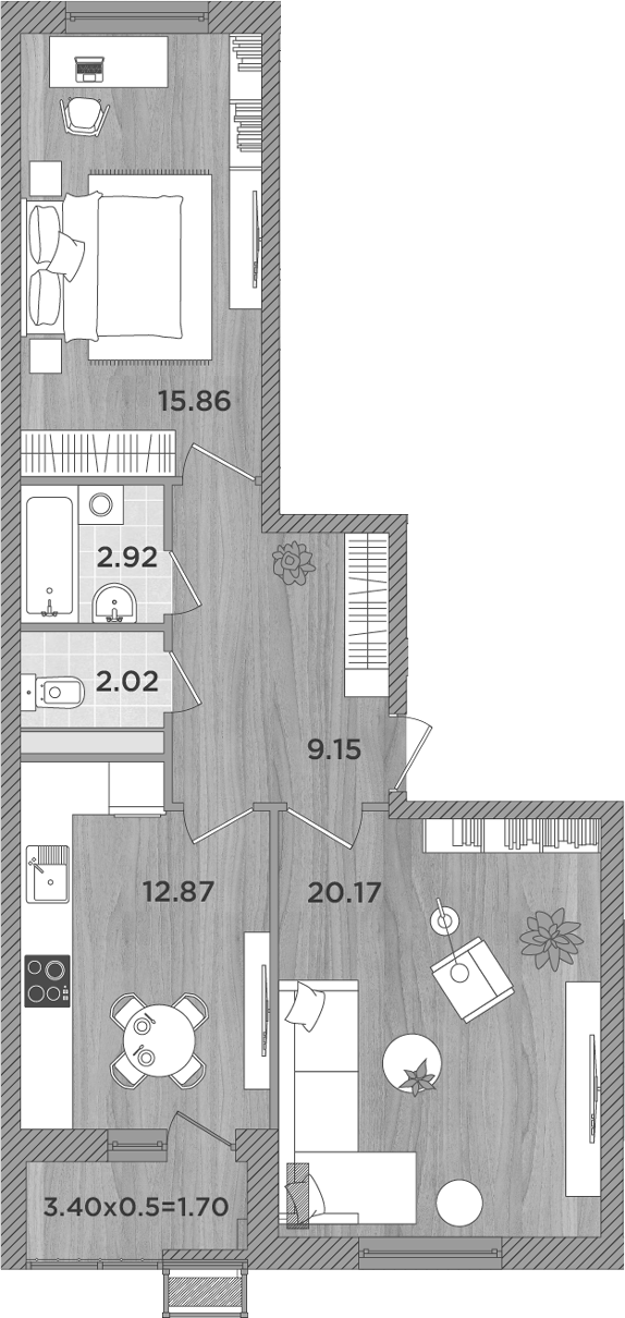 2-комн., 62.99 м², 8/8 этаж, ЖК «Сады у моря»