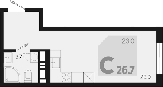 Студия, 26.7 м², 5/18 этаж, ЖК «Первое место»