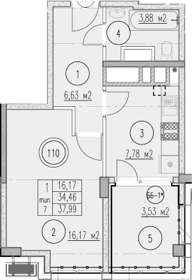 1-комн., 34.46 м², 9/9 этаж, ЖК «Agoy Park Residence by Lavicon»