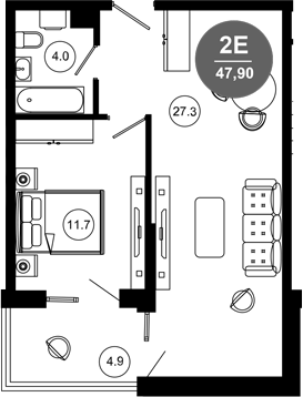 2-комн., 43 м², 4/10 этаж, ЖК «Гостиничный комплекс GREENMONT»