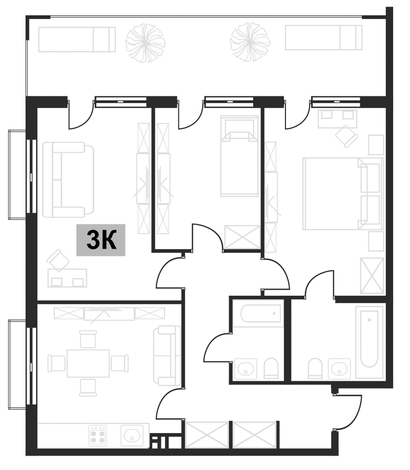 3-комн., 71.86 м², 7/7 этаж, ЖК «Клубная резиденция Европа»