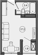 Студия, 20.6 м², 8/10 этаж, ЖК «Гостиничный комплекс GREENMONT»