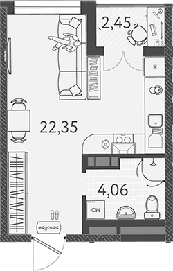 Студия, 26.39 м², 4/9 этаж, ЖК «Друзья»