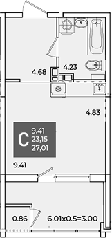Студия, 24 м², 4/18 этаж, ЖК «Образцово»