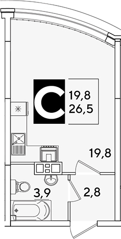 Студия, 26.5 м², 5/16 этаж, ЖК «Самолет»