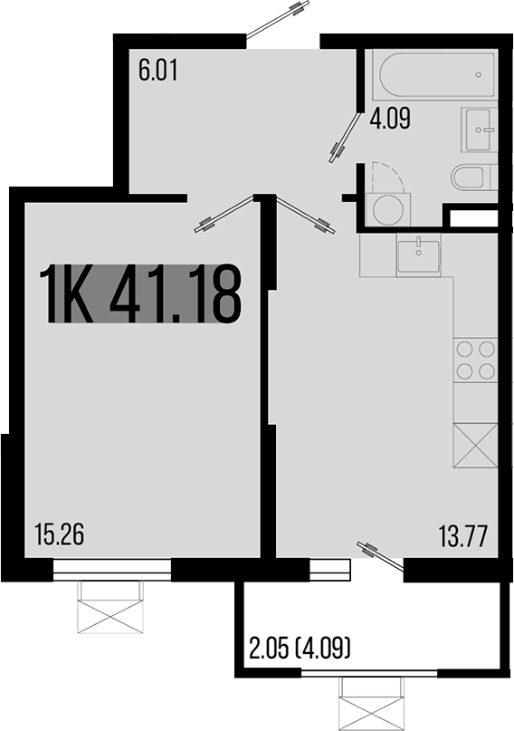 1-комн., 39.13 м², 1/8 этаж, ЖК «Цветной бульвар»