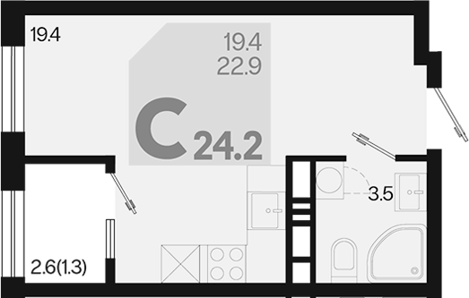Продается 1-комн. квартира, 22.9 м²