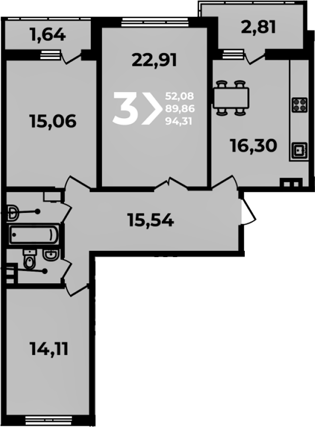 4+ комнаты, 89.86 м², 3/19 этаж, ЖК «Аксиома»