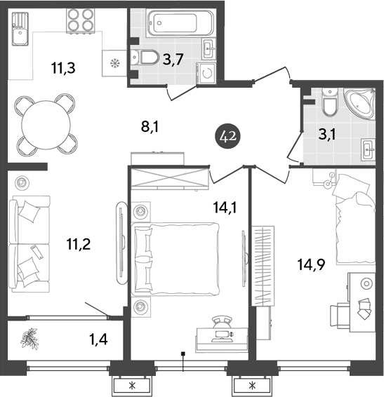 Продается 3-комн. квартира, 66.4 м²