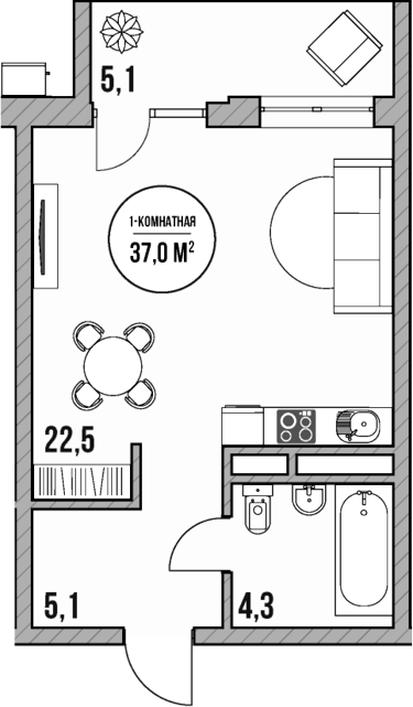 Студия, 31.9 м², 3/5 этаж, ЖК «МореТут»