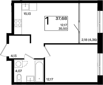 2-комн., 35.5 м², 5/9 этаж, ЖК «Патрики»
