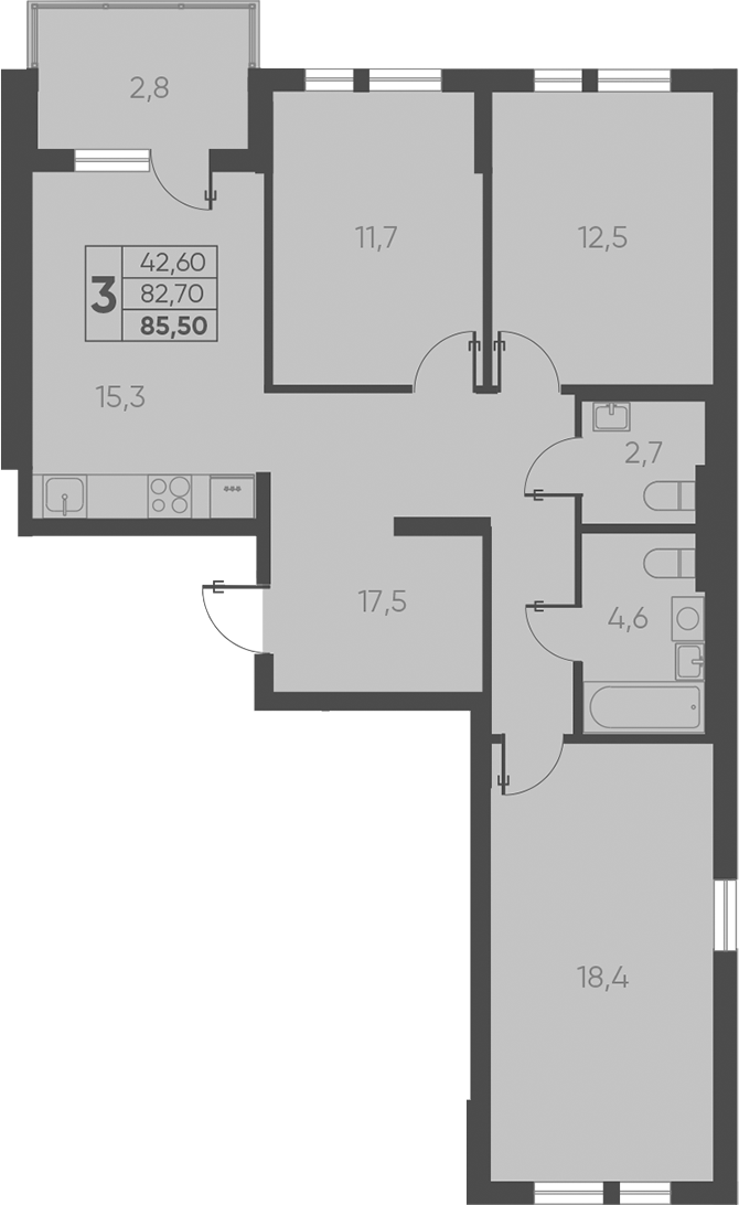 Продается 3-комн. квартира, 82.7 м²