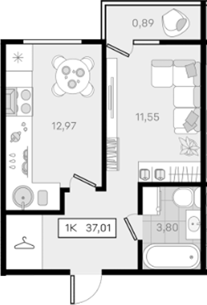 1-комн., 36.12 м², 8/8 этаж, ЖК «История 3»