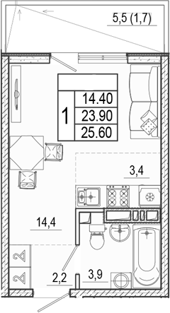 Студия, 23.9 м², 11/15 этаж, ЖК «Лестория»
