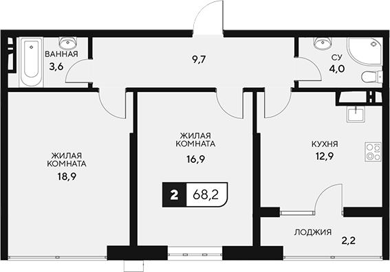 2-комн., 66 м², 2/15 этаж, ЖК «18/3»
