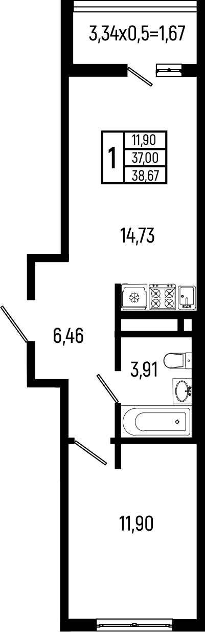 1-комн., 37 м², 9/9 этаж, ЖК «Ботаника Хиллс»