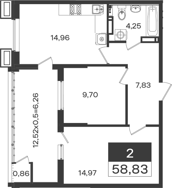 Продается 2-комн. квартира, 51.71 м²