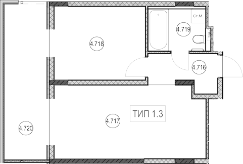 1-комн., 40.3 м², 7/9 этаж, ЖК «ГК Сан Гарден Хотел&СПА»