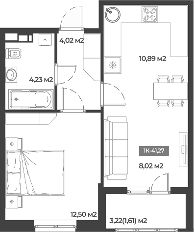 1-комн., 39.66 м², 5/5 этаж, ЖК «Соловей»