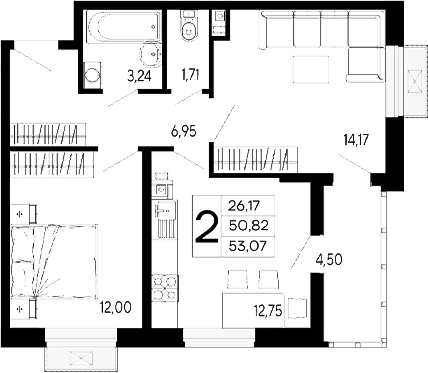 Продается 2-комн. квартира, 50.82 м²