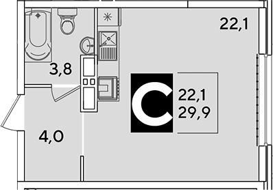 Студия, 29.9 м², 11/16 этаж, ЖК «Самолет»