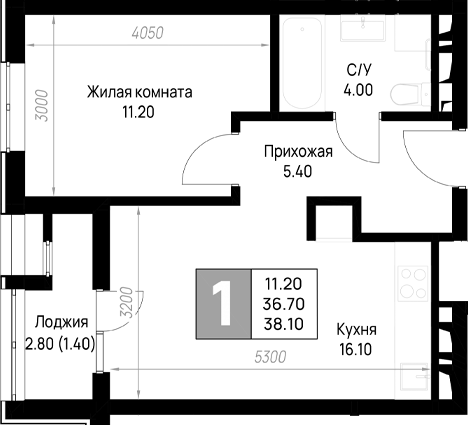 1-комн., 36.7 м², 8/9 этаж, ЖК «На высоком берегу»