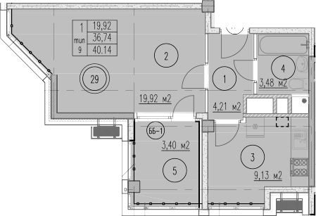 1-комн., 36.74 м², 5/10 этаж, ЖК «Agoy Park Residence by Lavicon»