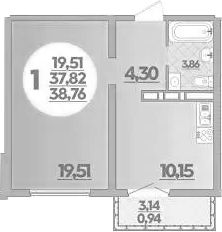 1-комн., 37.82 м², 13/16 этаж, ЖК «Город у моря»