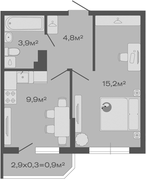 1-комн., 33.8 м², 2/4 этаж, ЖК «Дзенпарк»