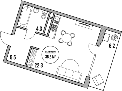 Студия, 32.1 м², 1/5 этаж, ЖК «МореТут»