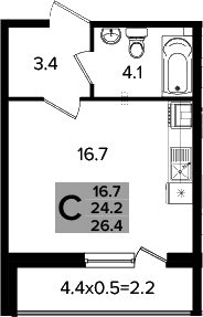 Студия, 24.2 м², 2/16 этаж, ЖК «Сармат»