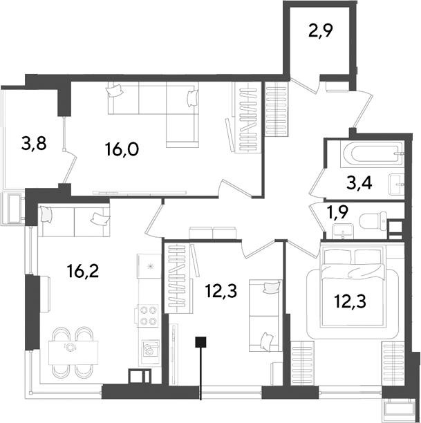 4+ комнаты, 75.9 м², 9/18 этаж, ЖК «Парк Победы»